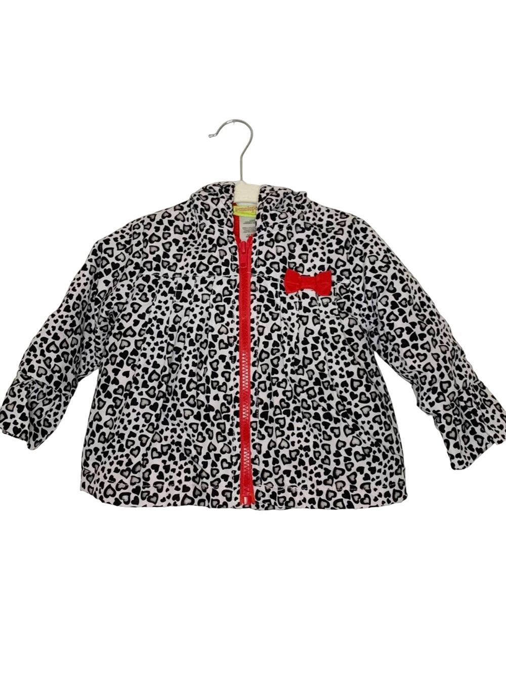 PENELOPE MACK Heart Cheetah Toddler Hooded Coat Jacket Full Zip White Black 12M